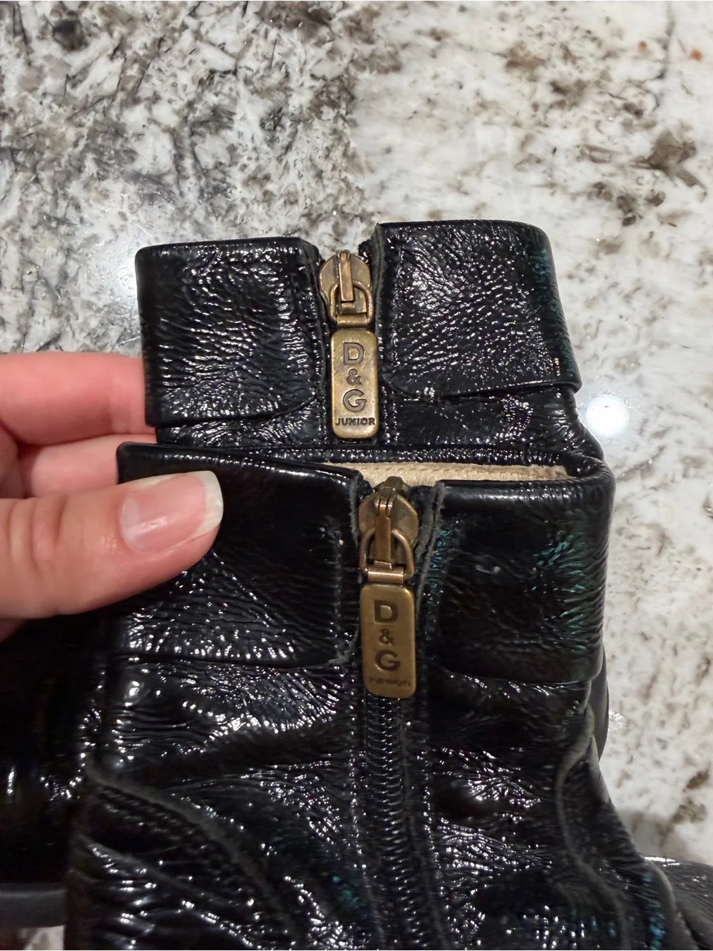 Dolce & Gabbana Black Patent Leather Kids Ankle Boots with Side Zip